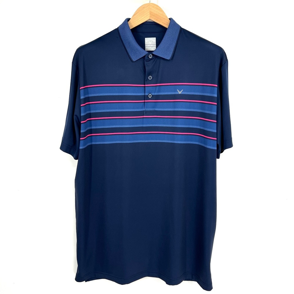 Callaway Opti Dri‎ Golf Polo Shirt Mens Size L Blue Striped Short Sleeve Stretch